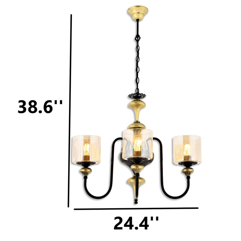 3 Lights Metal Body Glass Cap Classic/Traditional Chandelier