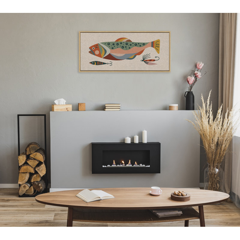 «Gone Fishing Neutral Linen Texture» par Rachel Lee, 3 oiseaux, reproduction d'art sur toile encadrée, Naturel