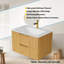 Meuble-lavabo flottant flottant pré-assemblé en contreplaqué ultra-rayé avec lavabo intégré et tiroirs intégrés en pierre frittée blanc de Carrare-356569489