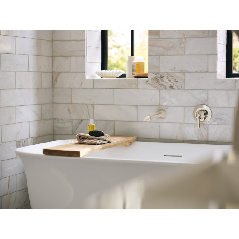 Flara Single Handle Wall Mount Tub Filler High Flow Tub Faucet With 10" Spout Reach, Polished Nickel