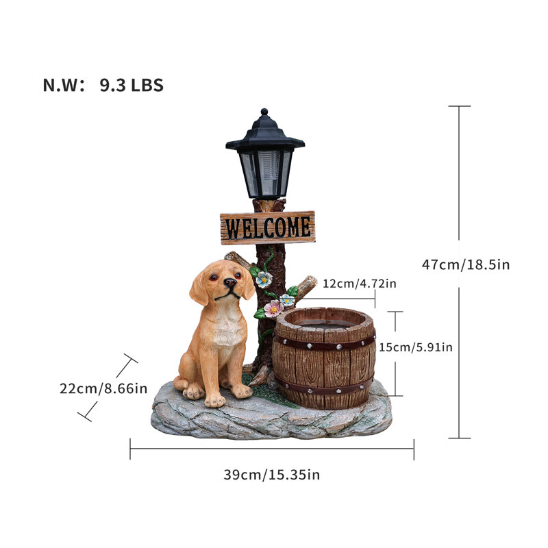 Statue de jardin solaire à énergie solaire avec jardinière à DEL