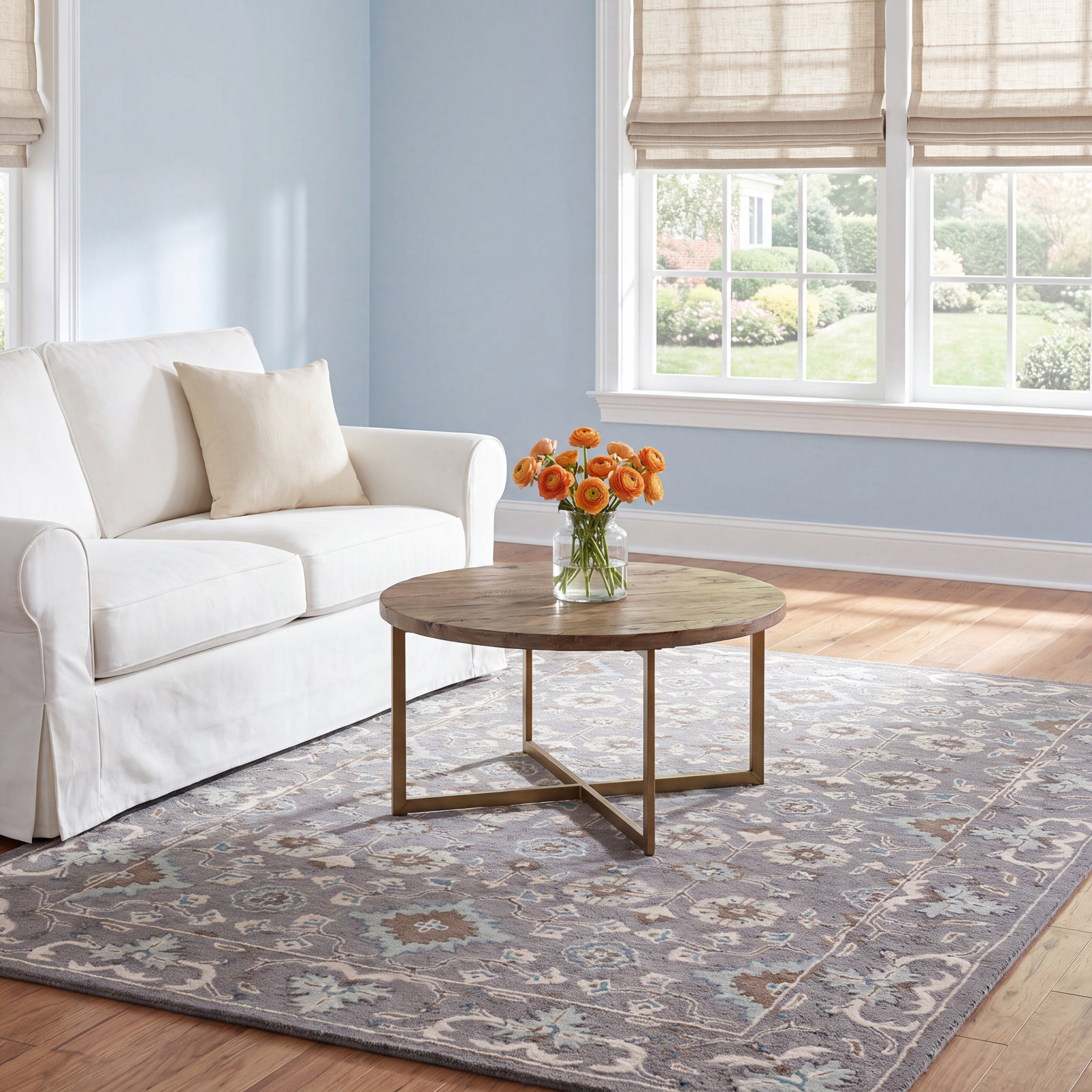 Tansy Gray Handmade Wool Oriental Rug, Rectangle 8' x 10'