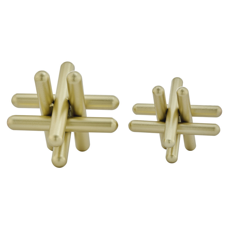 2 Piece Abstract Gold Geometric Sculpture Set