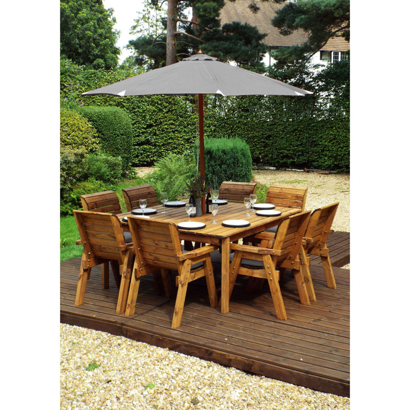 Franco 8 - Person Wood Patio Dining Set with Square Table , Cushions Included, Grey