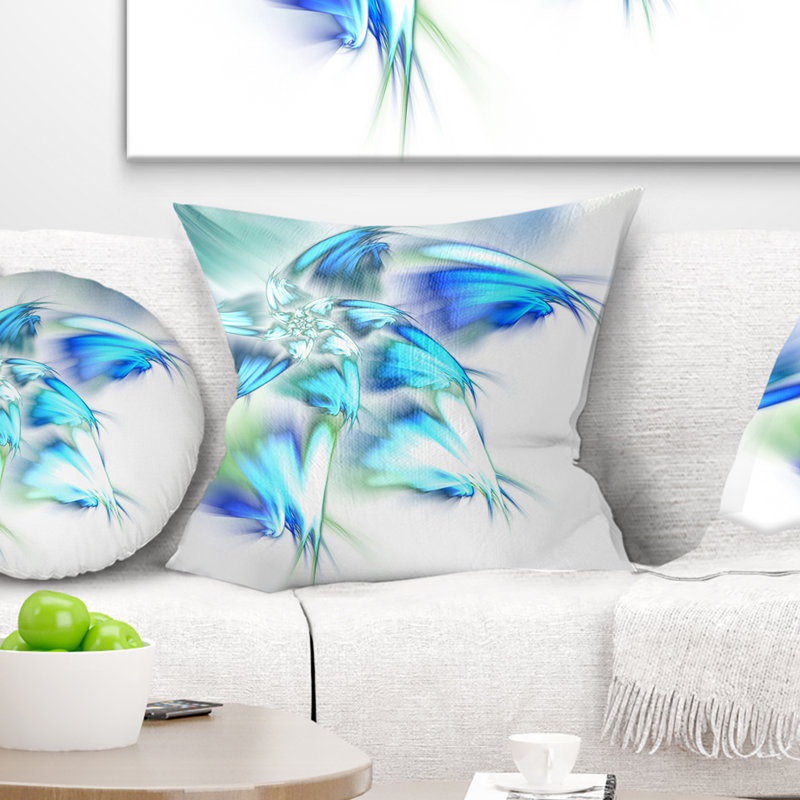 Coussin imprimé floral bleu et vert, 16 po x 1 po, Coussin décoratif