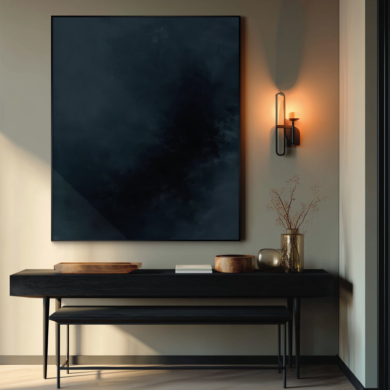Très grande reproduction d'art sur toile - Art abstrait bleu marine et noir foncé, art contemporain, décor pour le salon ou la chambre à coucher - «Assemblage requis du cadre (cadre non fini)»