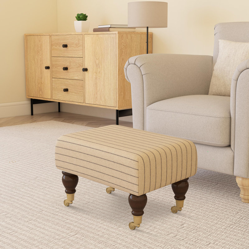 Autryville Wood Caster Leg - Pinstripe Wool, Mahogany, Navy Cream/Blue