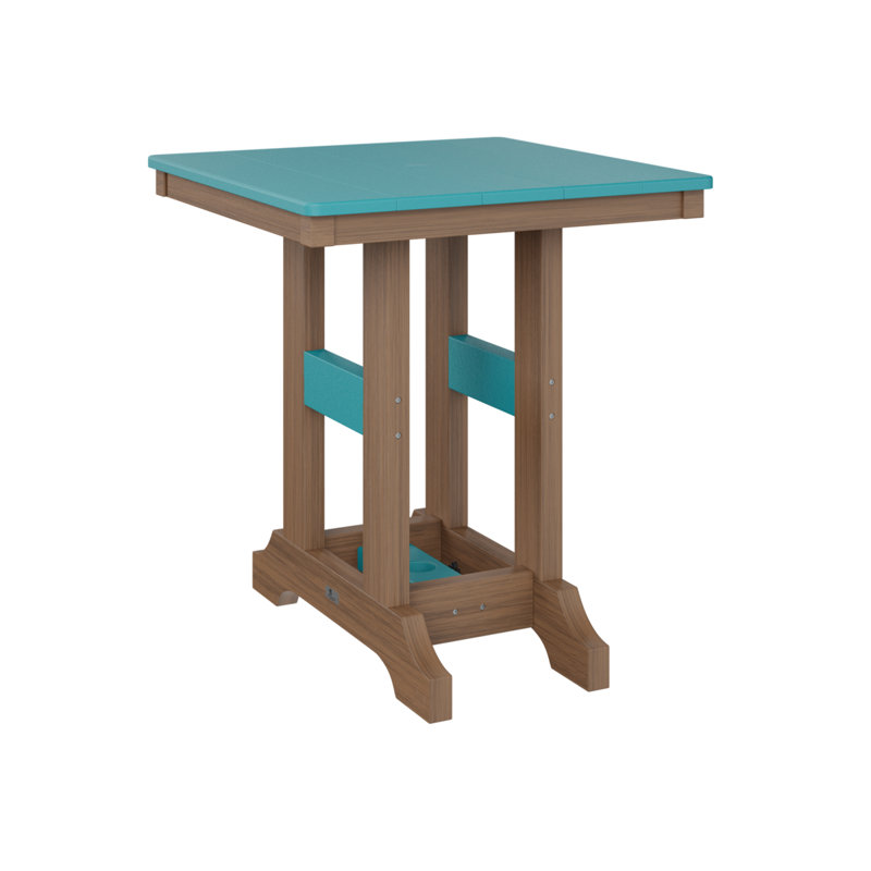 Garden Classic Outdoor Square Bar Table, Antique Mahogany, Aruba Blue