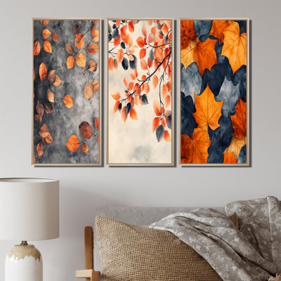 Feuilles d'automne orange I - Collection d'impressions sur toile traditionnelles rouges