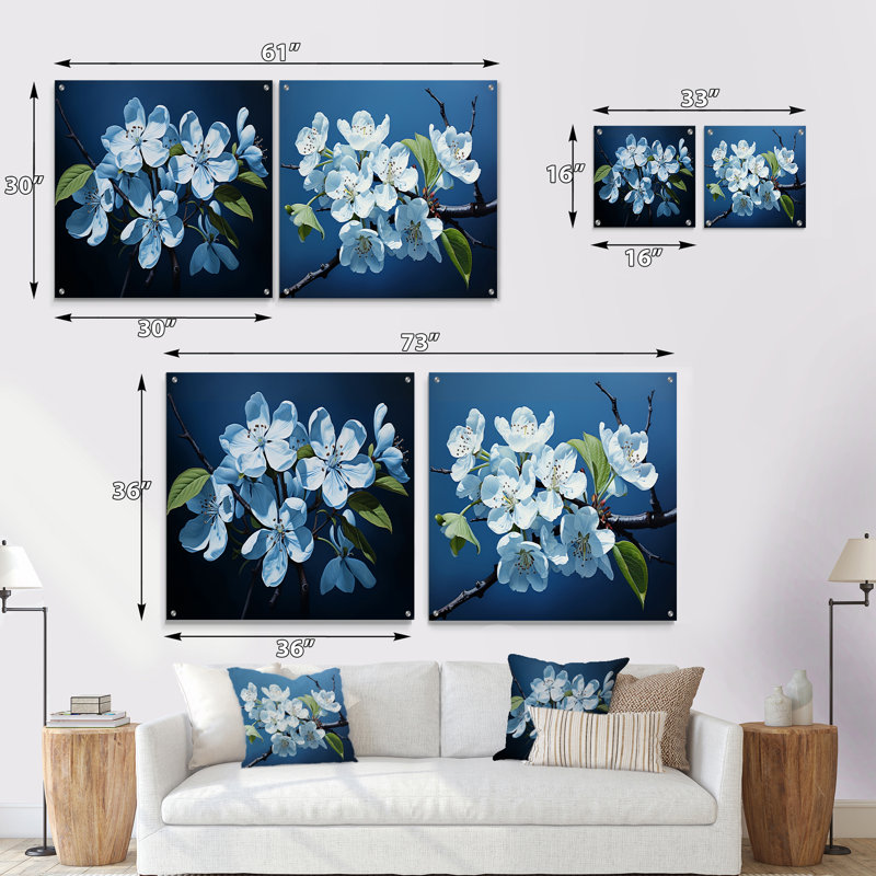 Pomme de fleur monochromatique Elegance V - ensemble de 2 art mural en verre acrylique, H 16 po x l 33 po