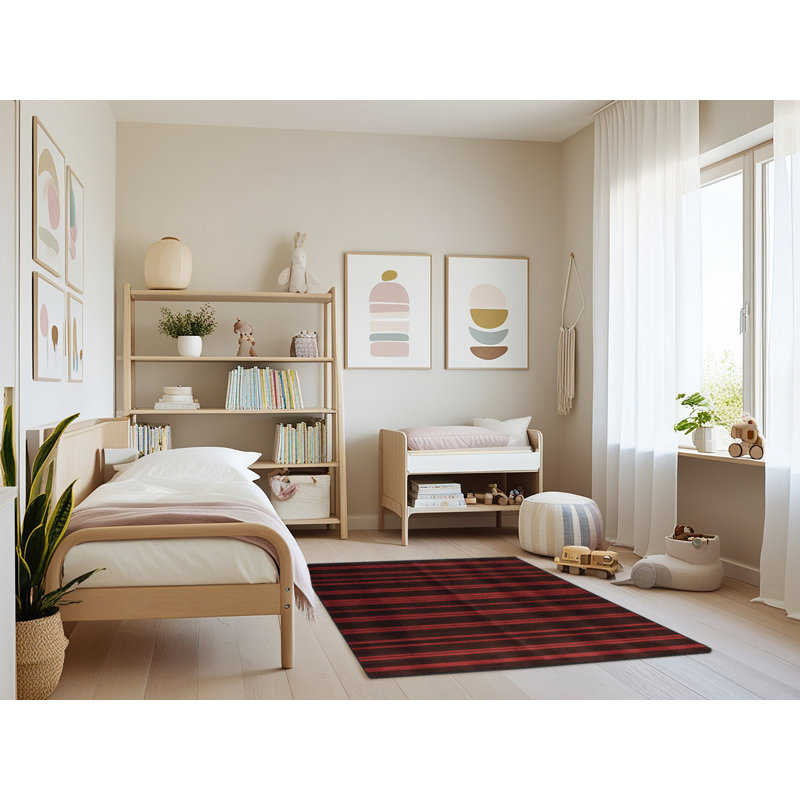 Tapis noir à rayures horizontales lavable à la machine, Rectangle 4 pi x 6 pi