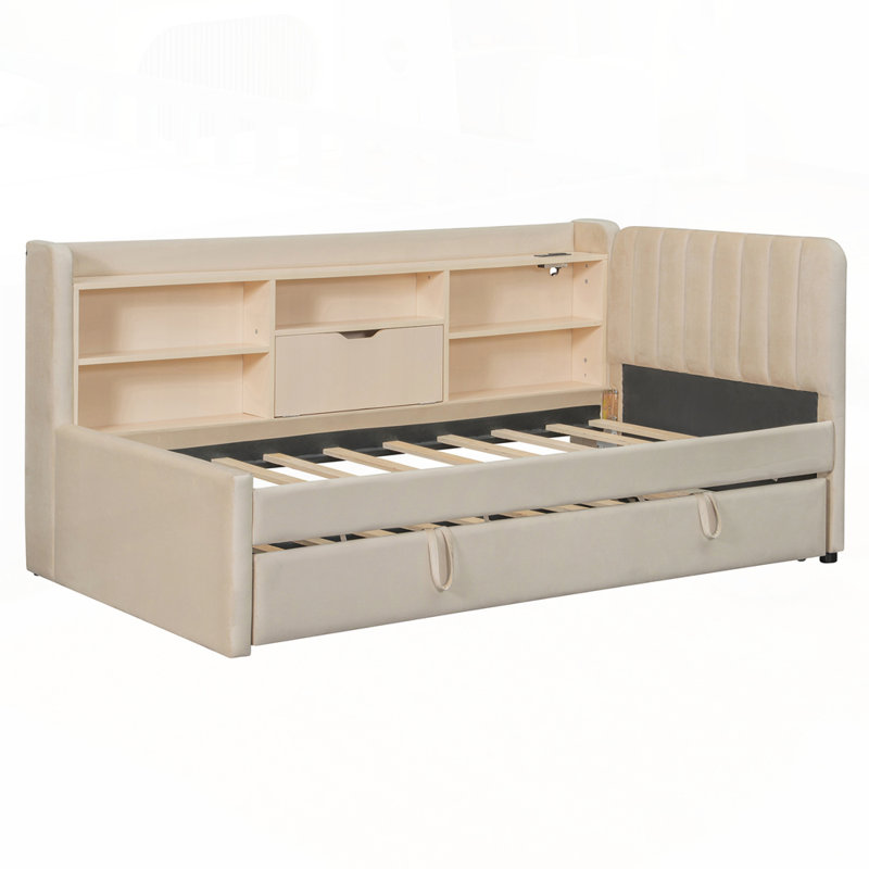 Versatile Upholstered Daybed with Advanced Features for Optimal Use, Beige