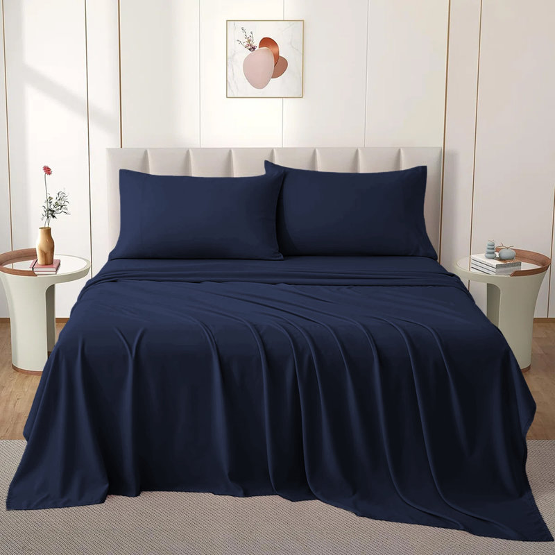 Nycolas 100% Cotton Plain Weave / Muslin Flat Sheet, Super King (6'), Navy