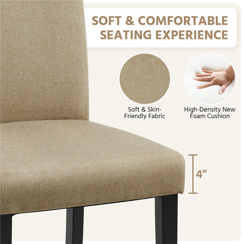 Fabric Upholstered Dining Chairs with Solid Wood Legs, Khaki