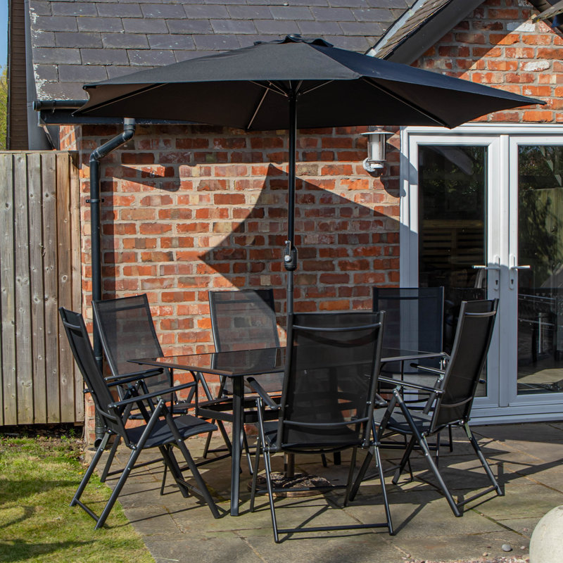 Charleah Rectangular 7 - Piece 6 - Person 149Cm L Outdoor Dining Set, Black