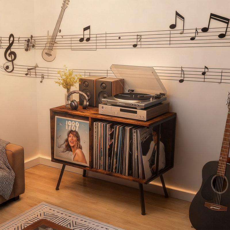 Record Player Stand With Vinyl Record Storage