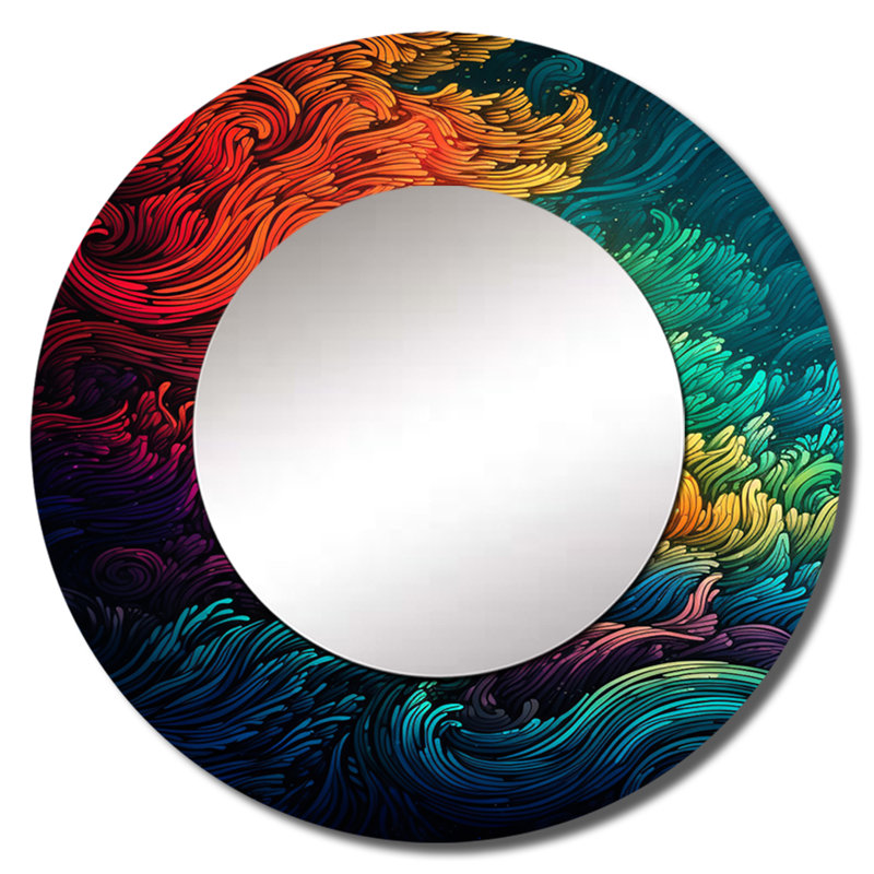 Persaya arc-en-ciel coloré Waves II - miroir mural décoratif, grand miroir moderne, art imprimé en métal, 29 po x 29 po, Rond