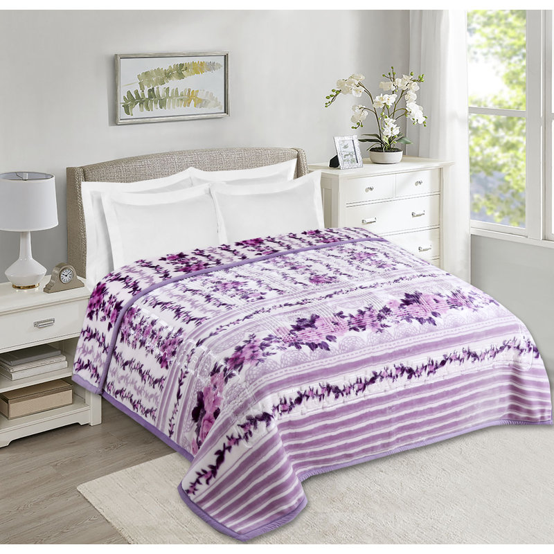 Jeté lourd en peluche, Très grand, Floral, Mauve