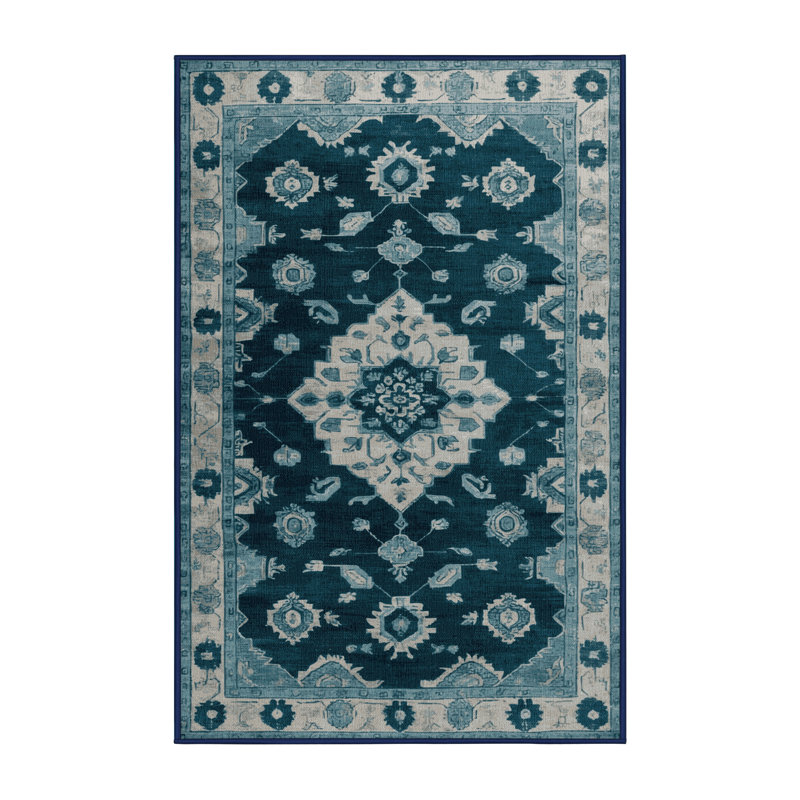 Tapis bleu lavé à la machine, Rectangulaire 2 pi x 3 pi