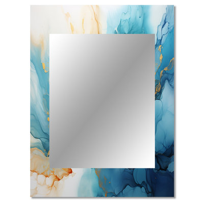 Blue And Gold Abstracted River Flow - River Unique Wall Mirror Decor, Traditional Large Mirror, Printed Metal Art