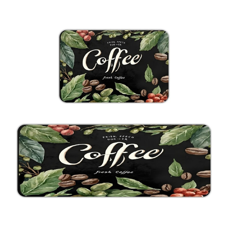Ensemble de tapis de cuisine noir et aquarelle 2 pièces