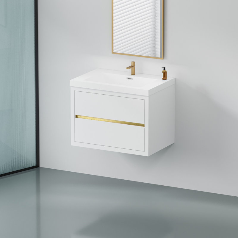 Meuble-lavabo mural avec lavabo, armoire de rangement flottante avec tiroirs à fermeture en douceur