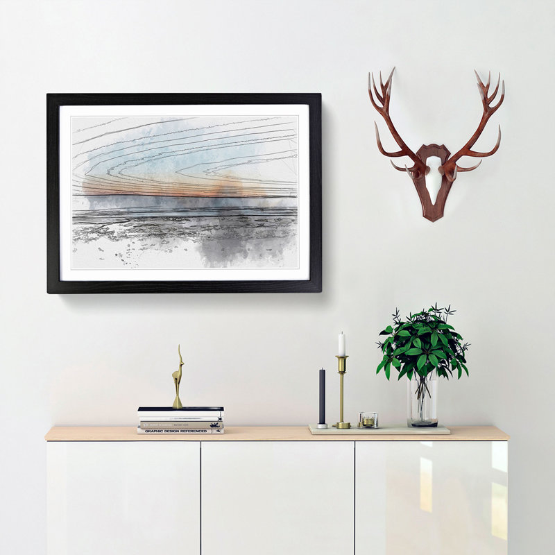 Skyline of Santa Barbara in Abstract - Picture Frame Graphic Art Print, 36cm H x 48cm W x 2cm D, Black Framed