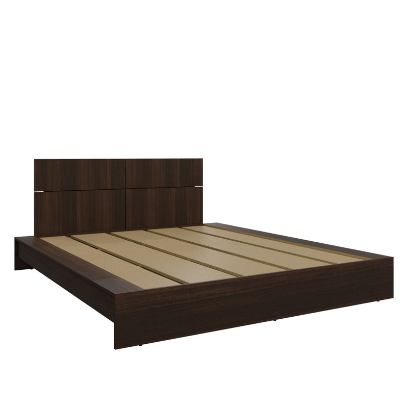 Lit plateforme Zen OMEGA + tête de lit., Noyer, Grand lit