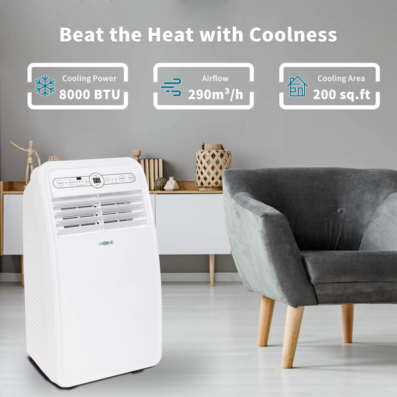 Uhome 8000 BTU(ASHRAE) Portable Air Conditioner for 200 Square Feet with Remote Included