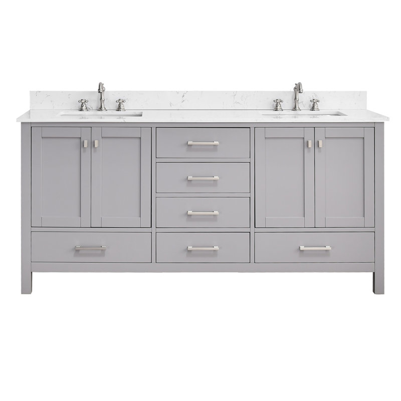 Meuble-lavabo 72 po avec plateau en pierre reconstituée, Gris