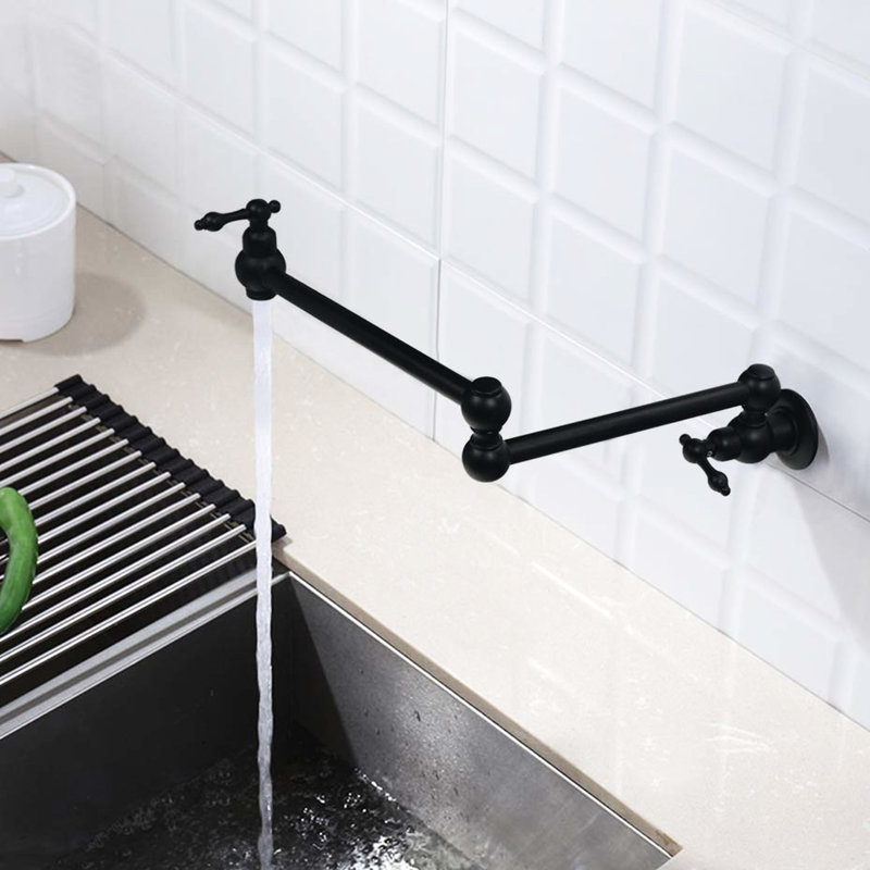 Robinet remplisseur mural avec bras pivotants à double articulation, noir mat, rayé et rouille, 100% laiton pour une durabilité et un nettoyage facile