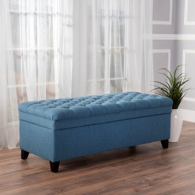 Tissu bleu avec rangement spacieux et pieds en bouleau - compartiment 49,69 x P 21,06 x 18,30 H