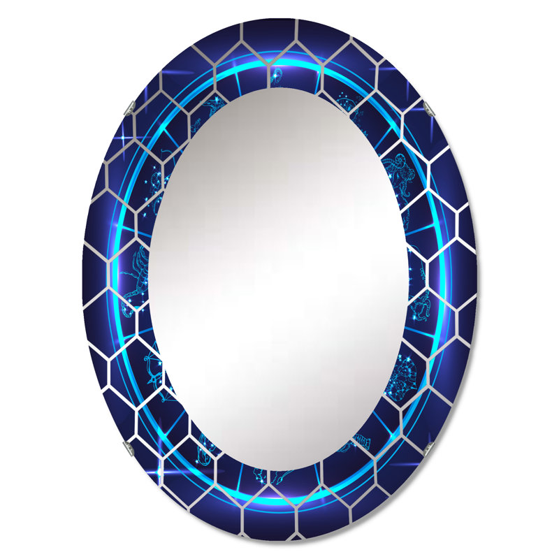 Horoscope néon bleu profond avec signes du zodiaque - miroir mural moderne, 36 po x 24 po