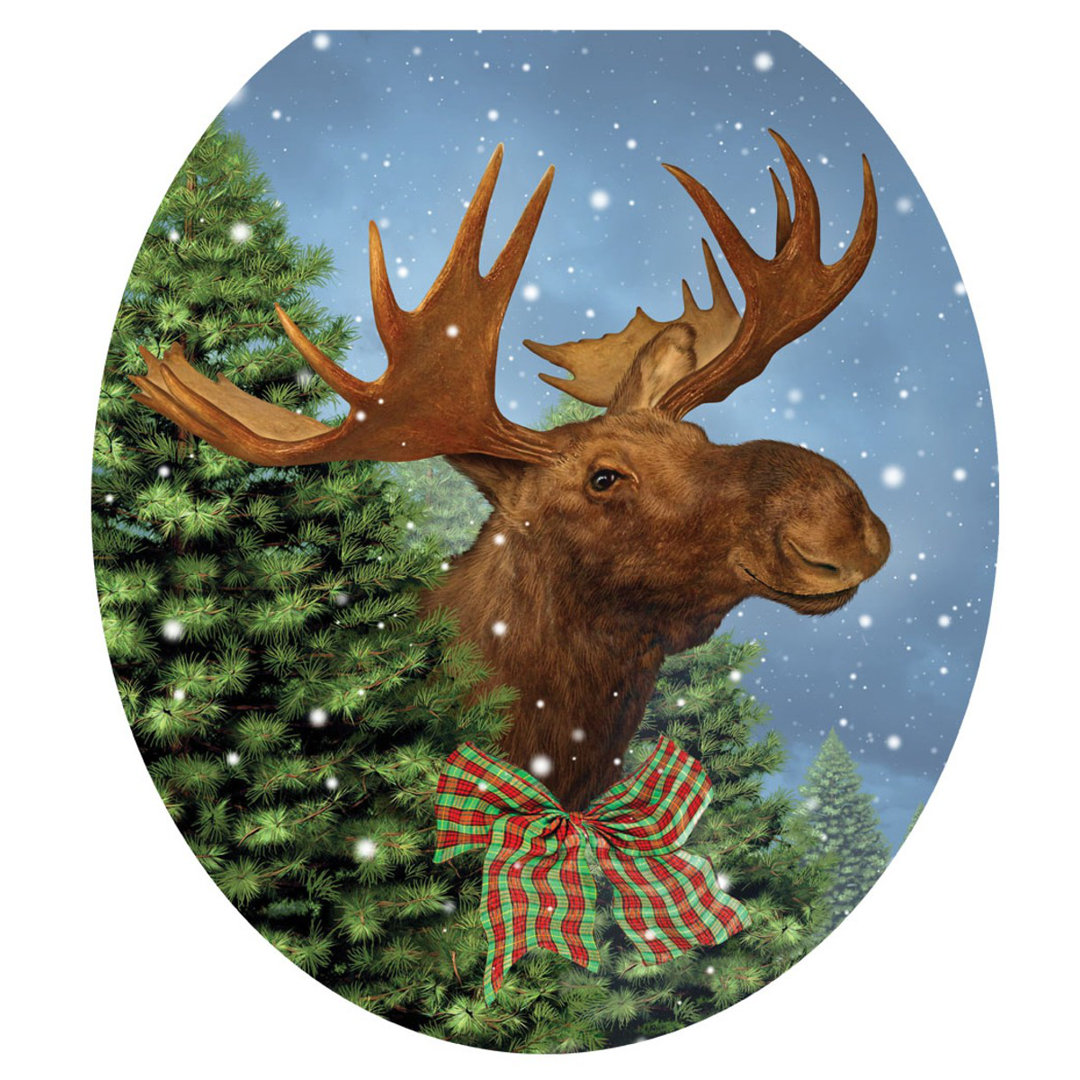 Holiday Moose Toilet Seat Decal – Toilet Tattoos Winter Static Cling Vinyl Lid Cover Fits Round & Elongated Seats Toilet Tattoos Toilet 