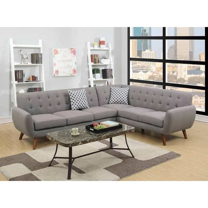Gaege Upholstered L-Shaped Sectional Right Hand Facing, Gray Polyester Blend