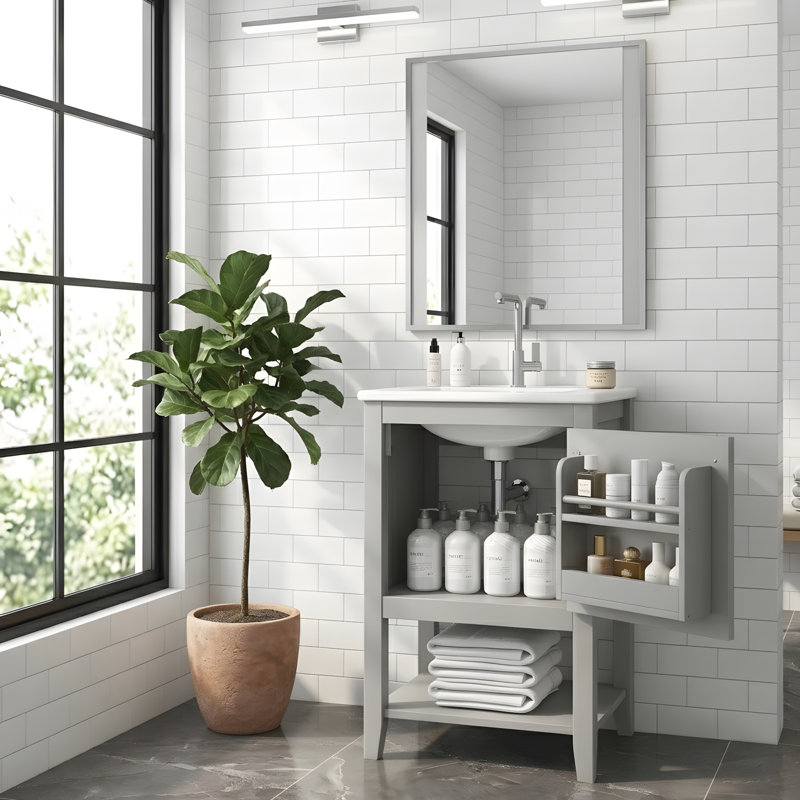 Meuble-lavabo de 20 po avec lavabo et tablettes ouvertes, Gris