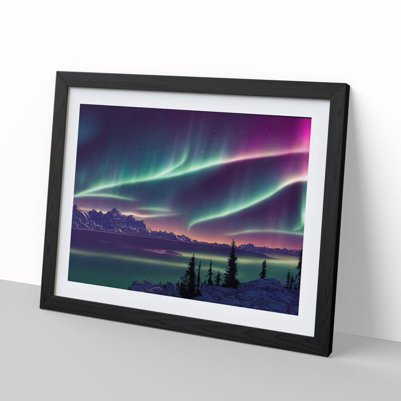 Enigmatic Aurora Borealis - Single Picture Frame Print, Black Framed, 25cm H x 34cm W x 2cm D