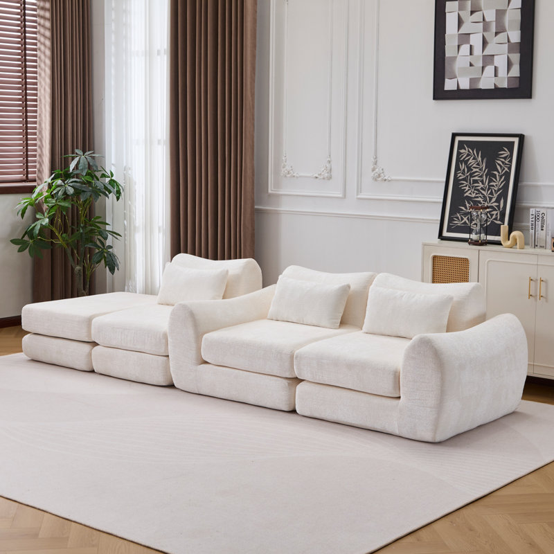 Canapé modulaire pliable en chenille Wave Star, mobilier extensible créatif avec siège central, méridienne et repose-pieds