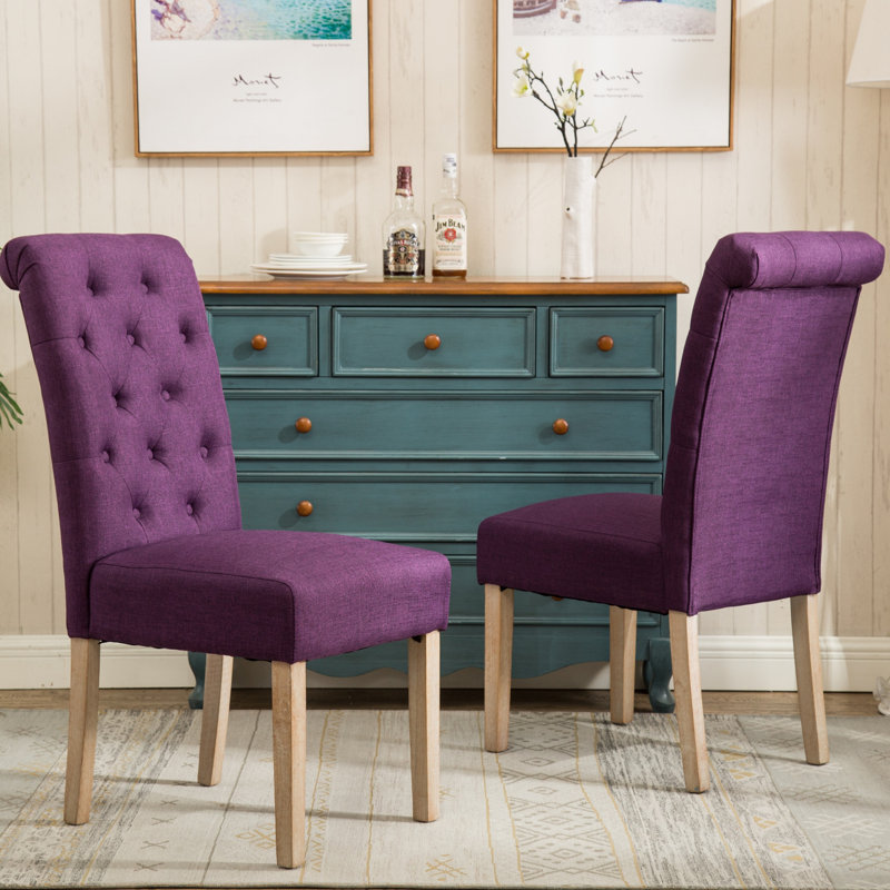 Chaise parsons capitonnée en bois massif Habit, ensemble de 2, mauve, Purple