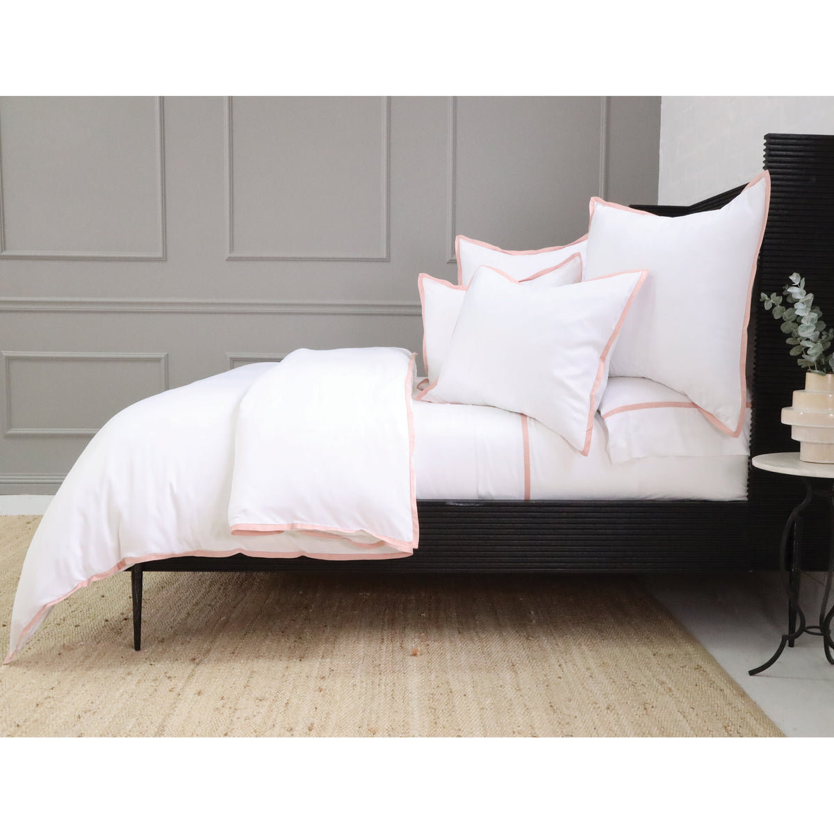 Langston Rayon Duvet Cover Set, Queen Duvet Cover + 2 Standard Shams, White/Pink