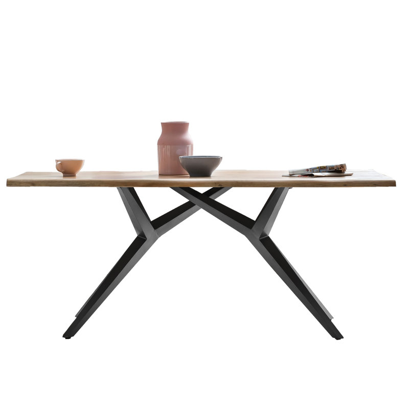 Lewandowski Acacia Solid Wood Top Metal Base Dining Table, 76cm H x 160cm L x 85cm D, Antique black