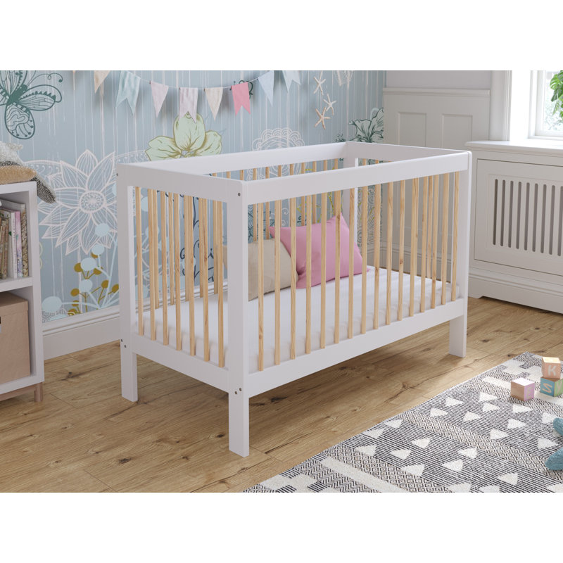Adwolf Cot Bed with Mattress, White/Pine