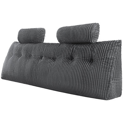 Coussin de tête de lit, très grand coussin de tête de lit avec 2 poches latérales et 2 appuis-tête, coussin de lit avec drap en flanelle lavable, pour lire, jouer, se reposer, travailler au lit, gris