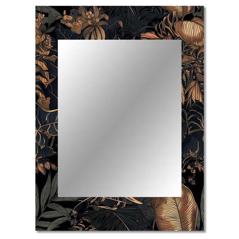 Gold Tropical Leaf Serenade III - Leaves Large Mirror, Traditional Unique Wall Mirror Decor, Printed Metal Art, 40" x 30"