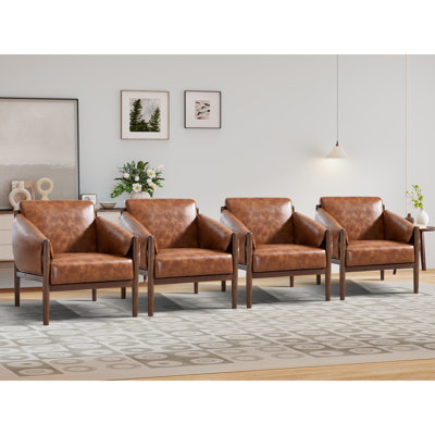 Nakishia 29.5'' Wide Modern Luxe Vegan Leather  Arm Accent Chair with Removable Armrest Cushions