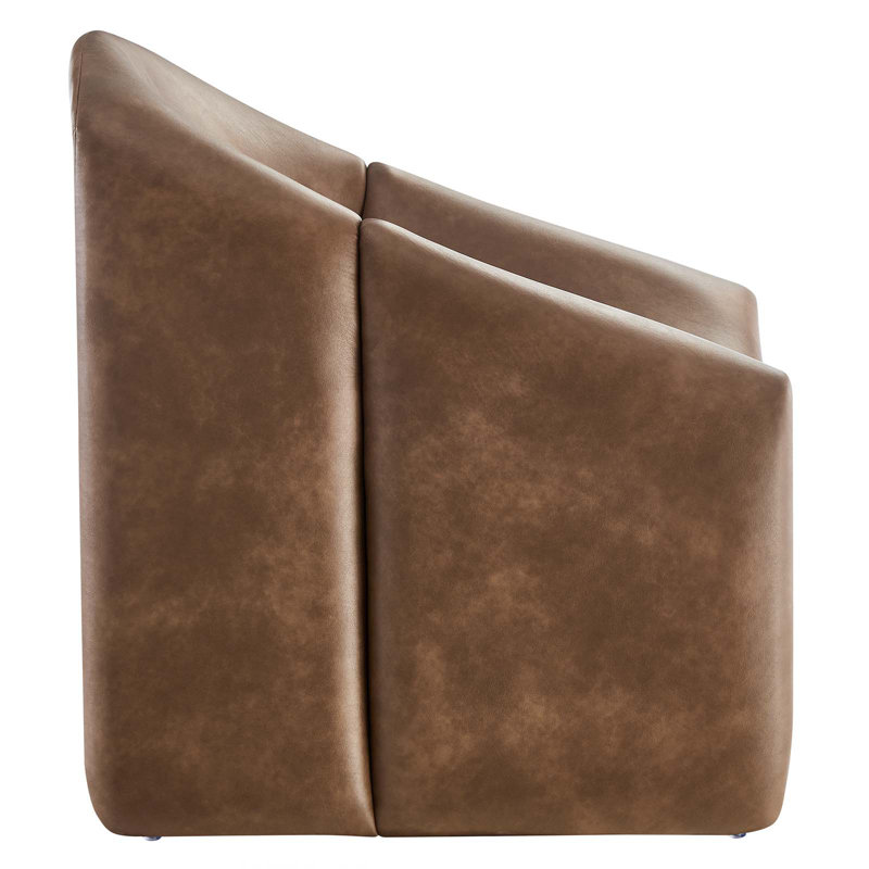 Vivi Brown Faux Leather Barrel Accent Chair with Metal Frame