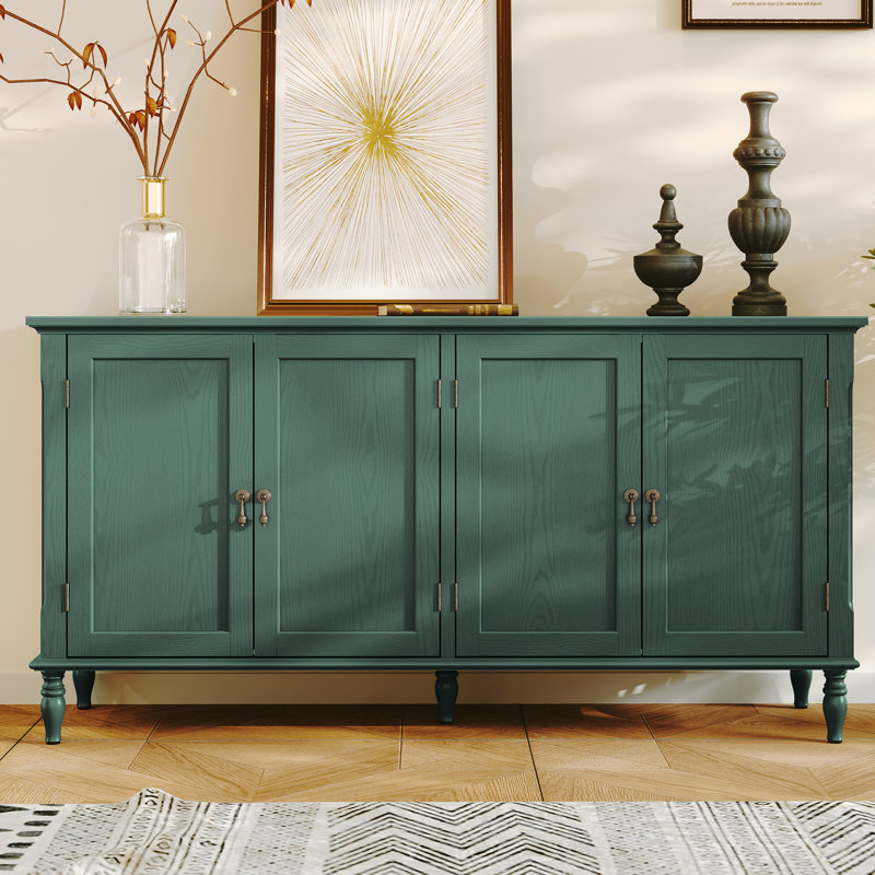 Buffet 58 "vintage avec tablettes réglables et 4 portes, buffet avec placage en bois massif, Vert