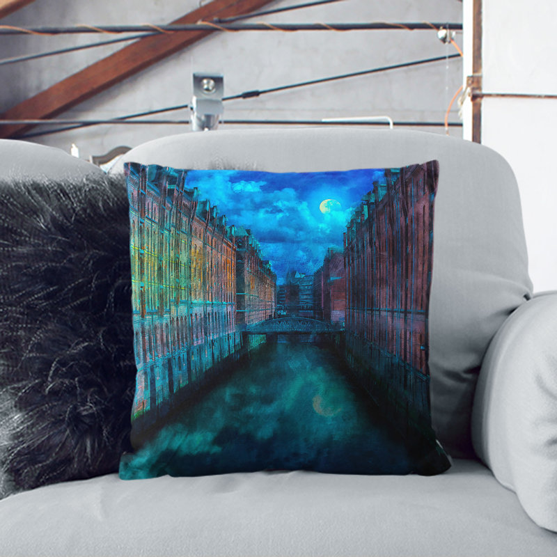 Canal Through Hamburg Cushion with Filling, 40cm H x 40cm W x 15cm D, Stone