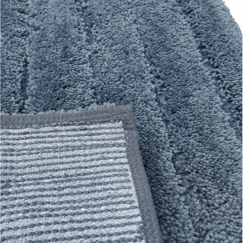 2 Piece Bath Mat Set - Ivory Solid Striped Bathroom Mat Soft Plush Thick, Bleu foncé