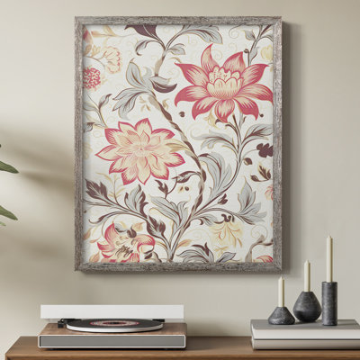 Impression florale rétro I, reproduction encadrée - bois massif